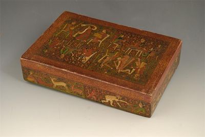 Appraisal: An Indian painted rectangular box and cover the top quartered