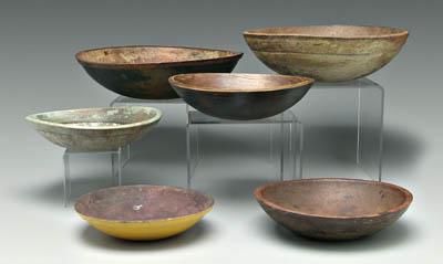 Appraisal: Six wooden bowls some with old paint - in to