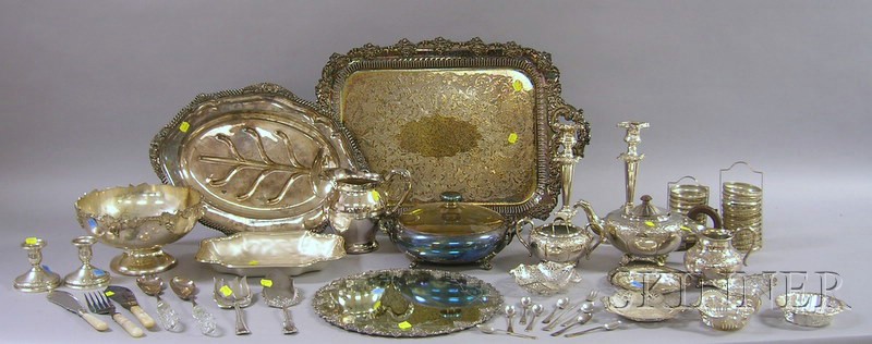 Appraisal: Group of Silver Plated Serving Items including a pair of