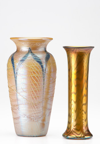 Appraisal: DURAND etc Two glass vases Durand gold threaded vase with