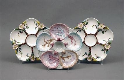 Appraisal: Three Majolica Oyster Plates Modern in diam