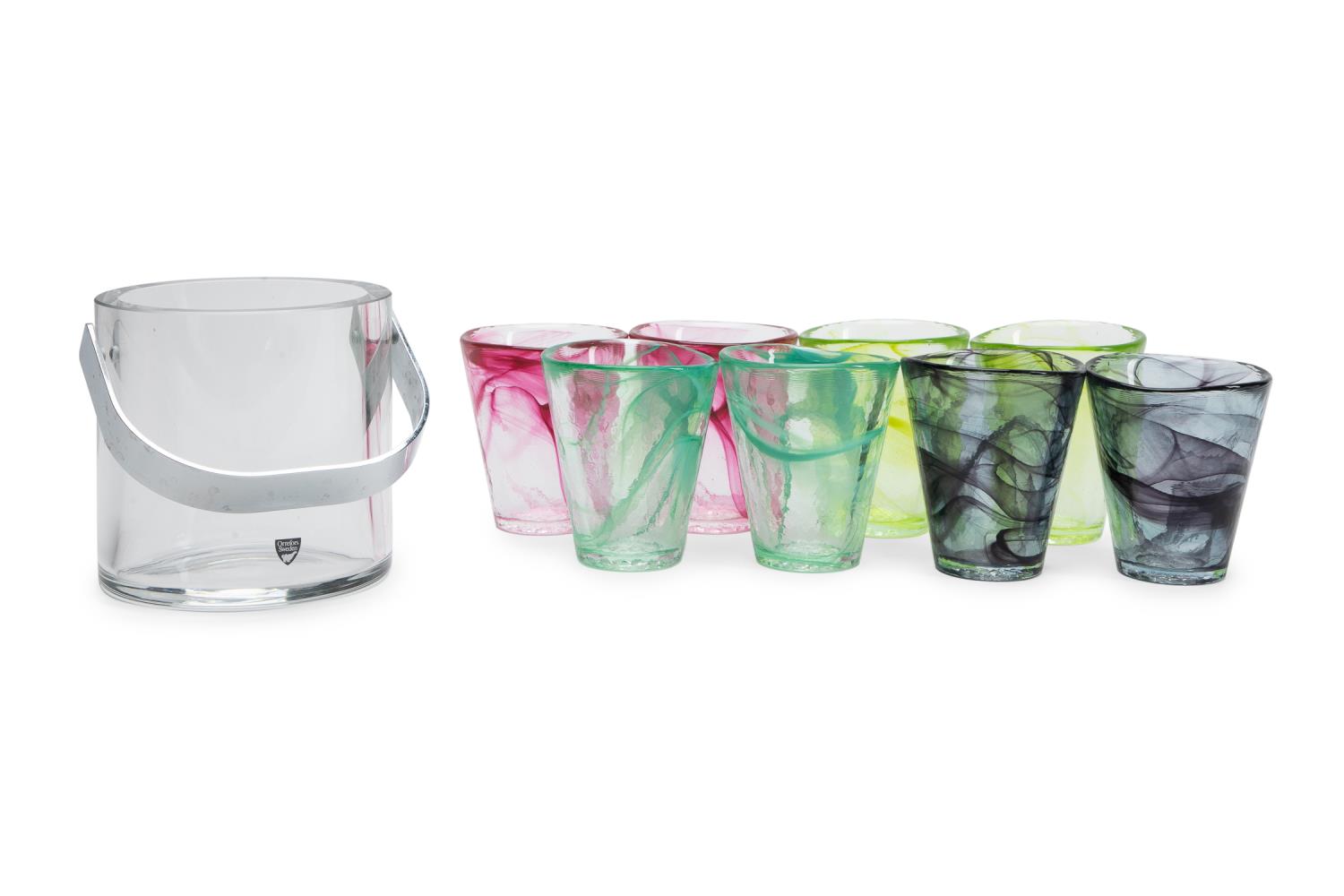 Appraisal: PCS KOSTA BODA TUMBLERS ORREFORS ICE PAIL Nine piece group