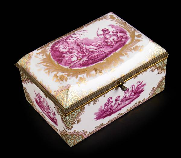 Appraisal: A Continental gilt bronze mounted porcelain covered box early th