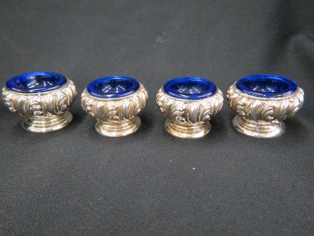 Appraisal: Silverplate Salt Cellars cobalt glass liners