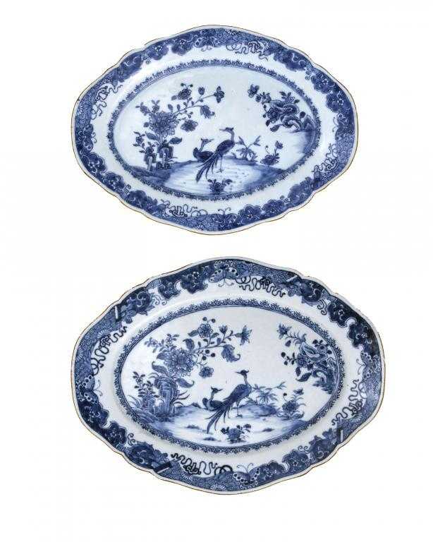 Appraisal: TWO GRADUATED CHINESE PORCELAIN SHAPED OVAL DISHES painted in underglaze