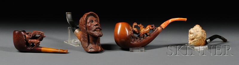 Appraisal: Four Carved Pipes three Meerschaum one carved with a stag