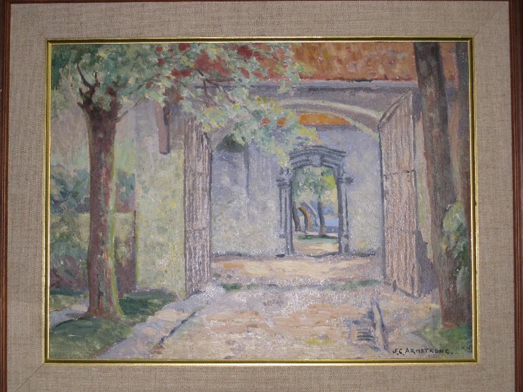 Appraisal: JAMES C ARMSTRONG Oil on board 'A quiet corner in