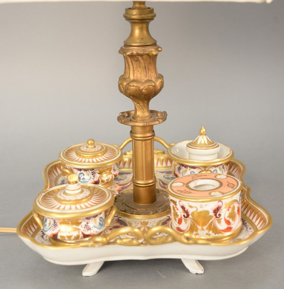 Appraisal: French porcelain ink desk set with tray made into a