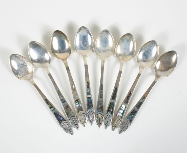 Appraisal: Eight Mexican Taxco sterling silver spoons each with an abalone