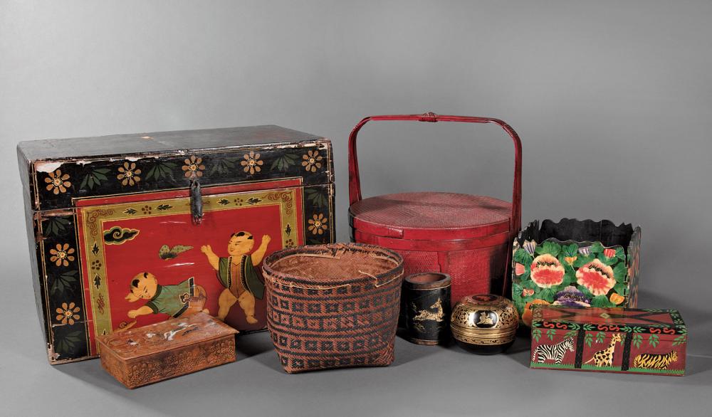 Appraisal: Collection Of Eight Decorative Items incl Chinese lacquered tung wood