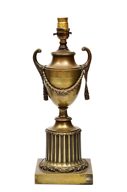 Appraisal: A BRONZE TABLE LAMP of classical swag urn form and