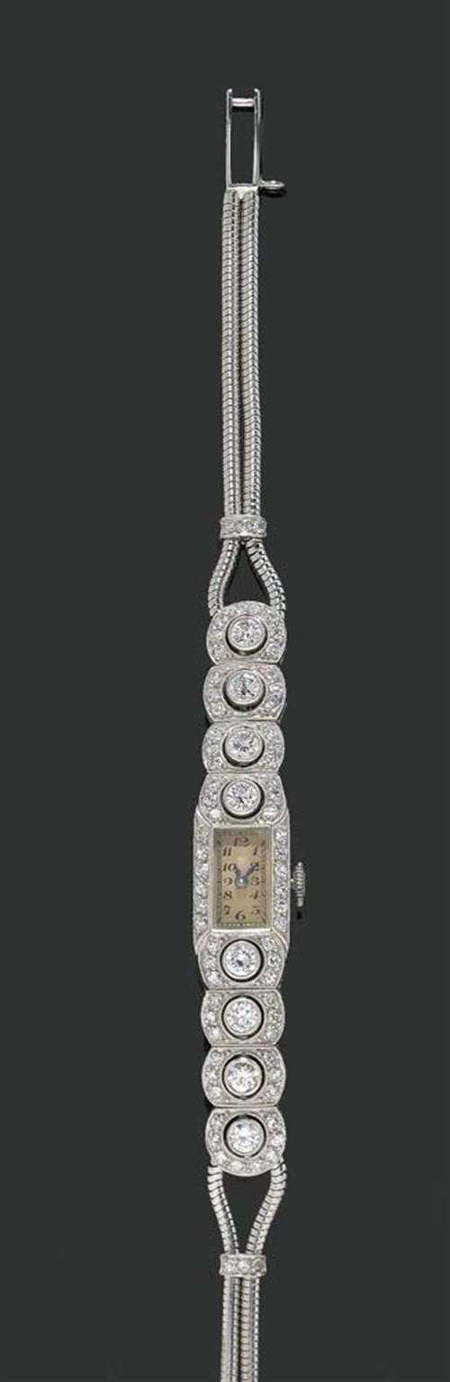 Appraisal: DIAMOND LADY'S WRISTWATCH Art D co Platinum Octagonal case with