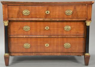 Appraisal: Biedermeier walnut three drawer chest with bronze mounted columns set