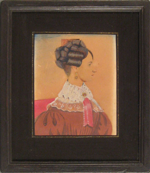 Appraisal: Watercolor and gouache profile portrait of a young woman ca