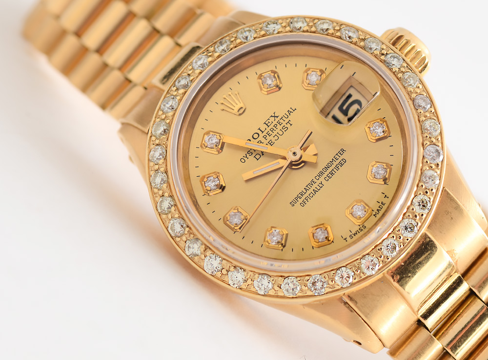 Appraisal: K GOLD LADIES ROLEX PRESIDENTIAL WATCH Ca 's Diamond bezel