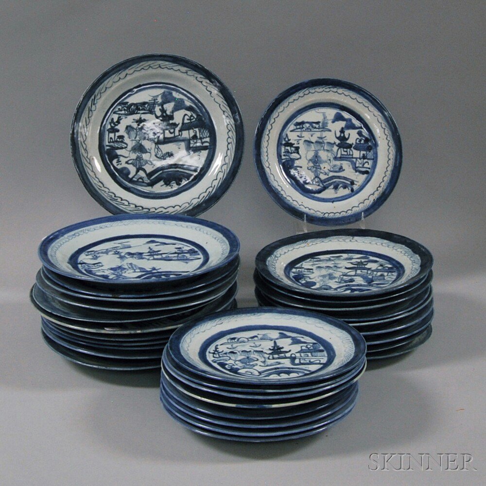 Appraisal: Thirty Canton Porcelain Plates th century twelve dinner plates and