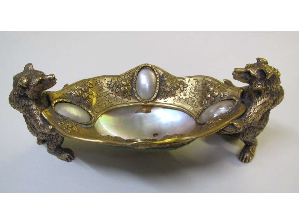 Appraisal: A European brass and abalone shell bonbon dish cast with