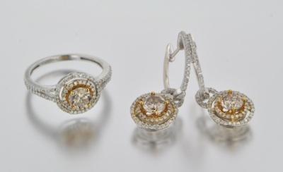 Appraisal: A Diamond Ring and Matching Earrings k white gold ring