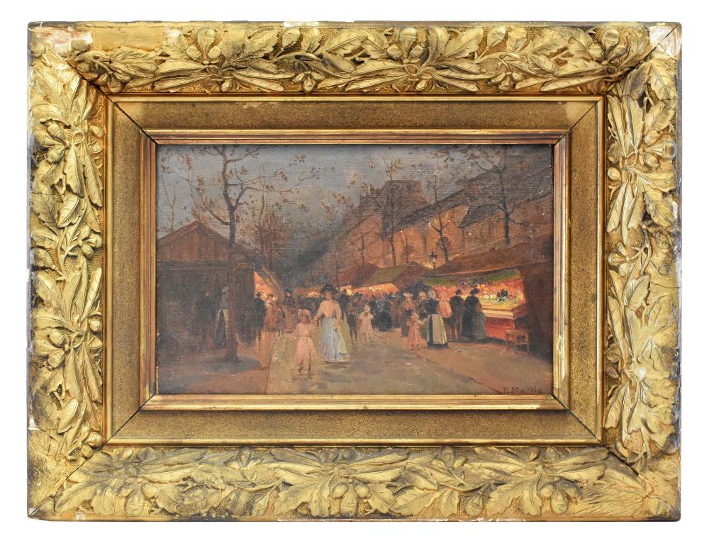 Appraisal: R MATTIG EUROPEAN SCHOOL PAINTINGParisian Evening Street Scene Signed l