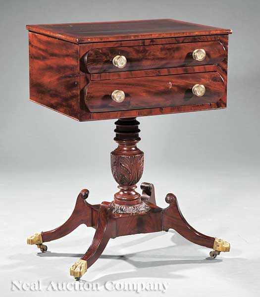 Appraisal: An American Classical Carved and Inlaid Mahogany Work Table early