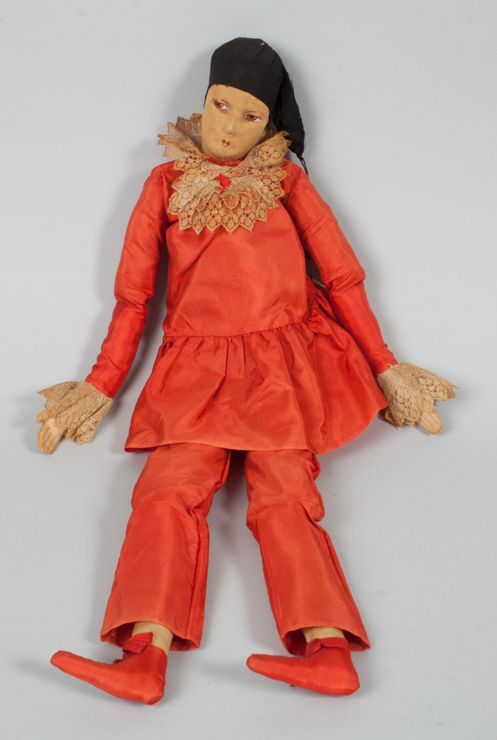 Appraisal: Painted cloth pierrot doll elongated doll with painted facial features