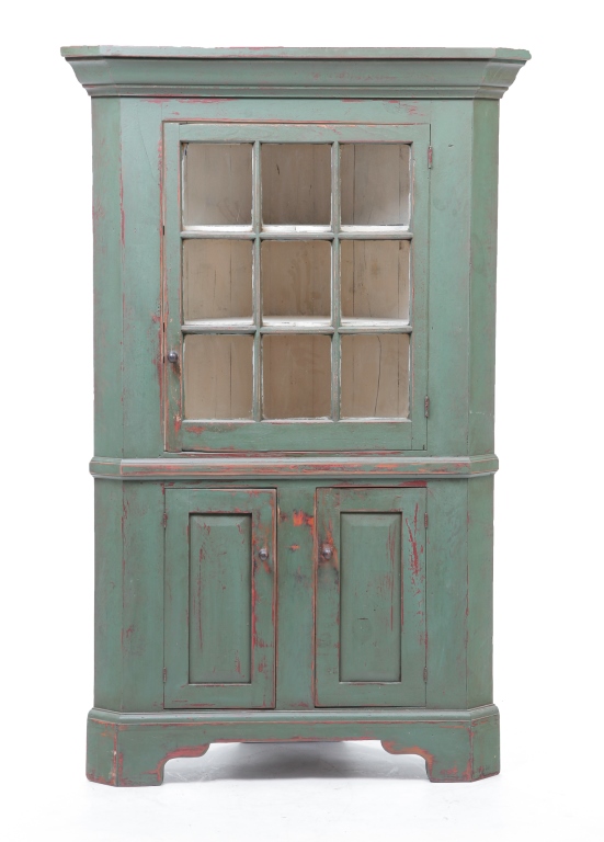 Appraisal: DAVID T SMITH PAINT DECORATED CORNER CUPBOARD Late th century