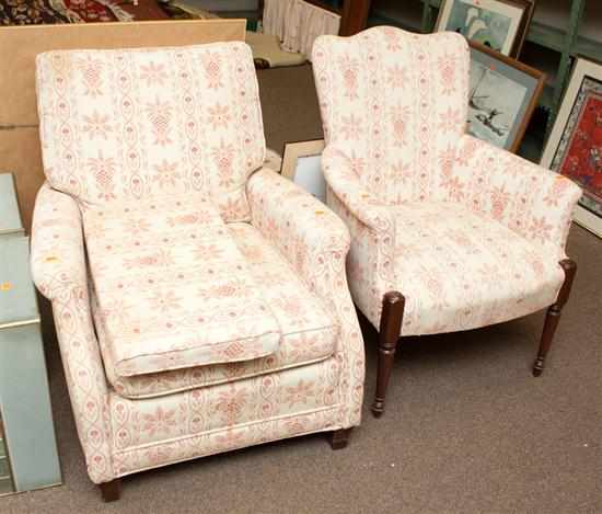 Appraisal: Regency style mahogany upholstered armchair and a contemporary upholstered armchair