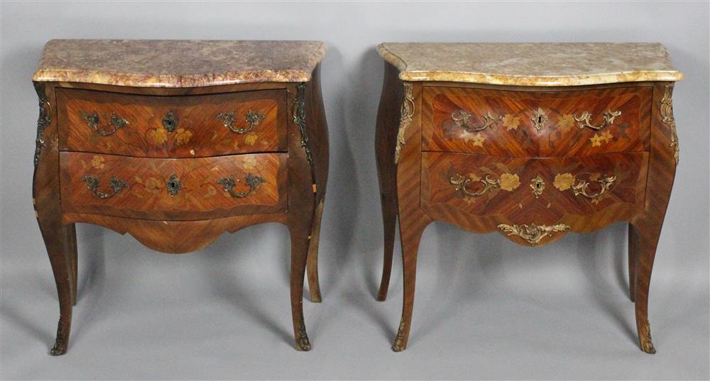 Appraisal: PAIR OF SMALL LOUIS XV STYLE INLAID FRUITWOOD COMMODES WITH