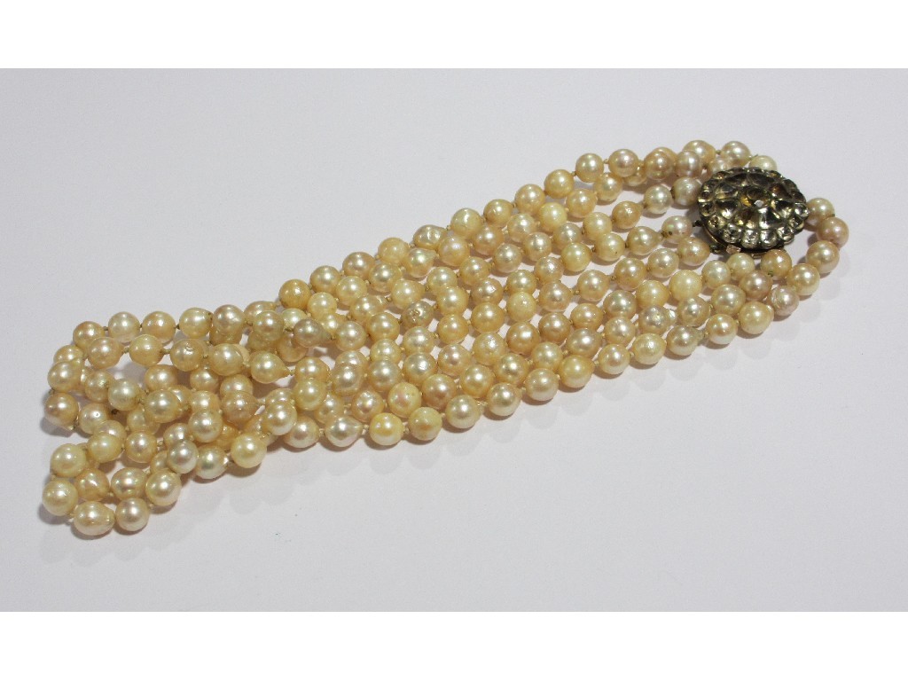 Appraisal: Four strand cultured pearl choker necklace with round yellow metal