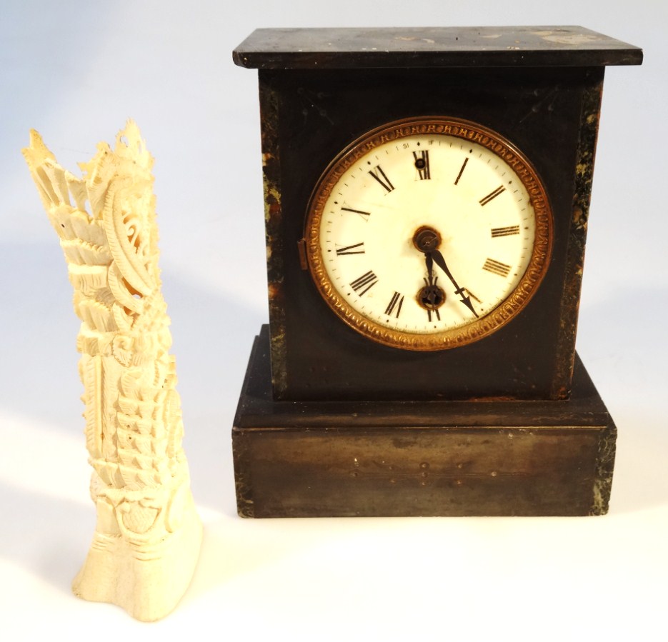 Appraisal: A thC black slate mantel clock the cm dial key