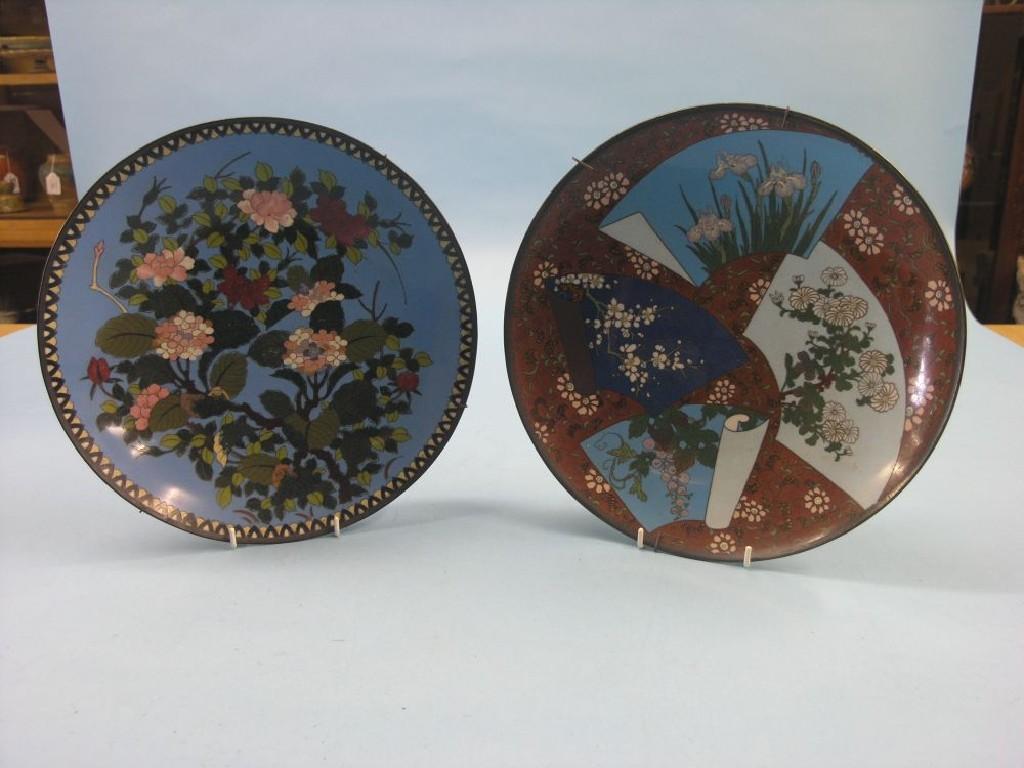 Appraisal: Two late th century Japanese cloisonne wall plates enamelled with