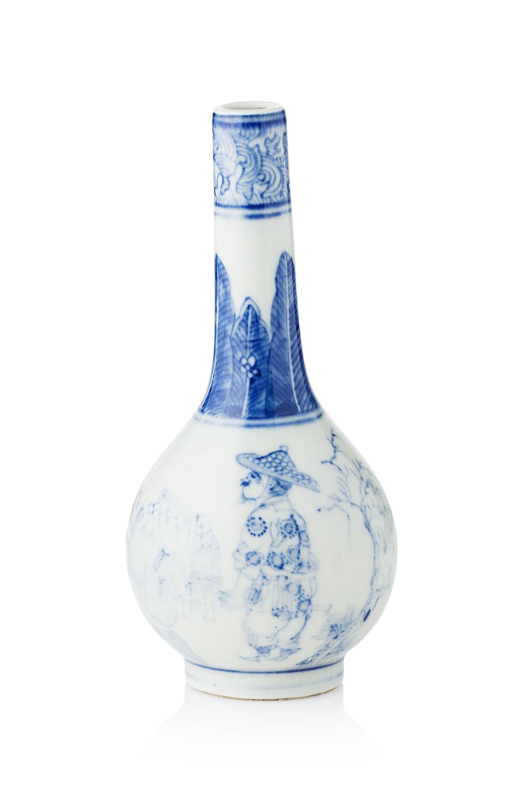 Appraisal: SMALL BLUE AND WHITE BOTTLE VASE QING DYNASTY TH CENTURY