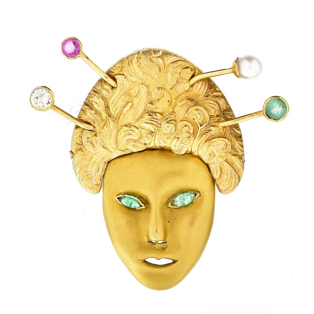 Appraisal: Vintage K Gold Mask Brooch Vintage Karat Yellow Gold Mask