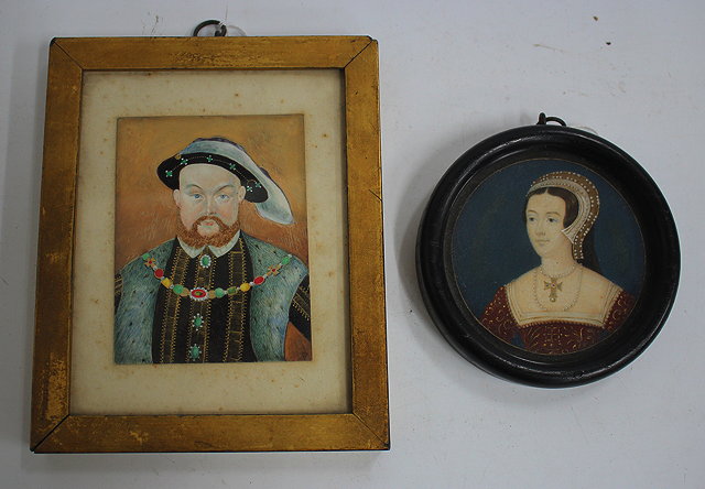 Appraisal: A PORTRAIT MINIATURE ON IVORY of Henry VIII cm x