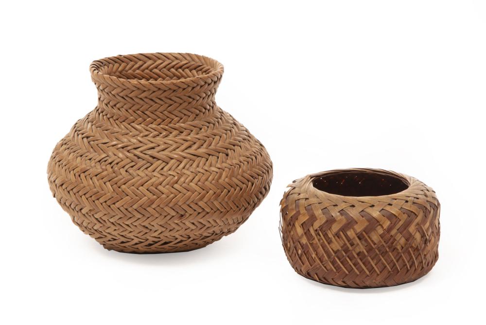 Appraisal: Tarahumara Vasiform Basket h in together with bowl-form basket h