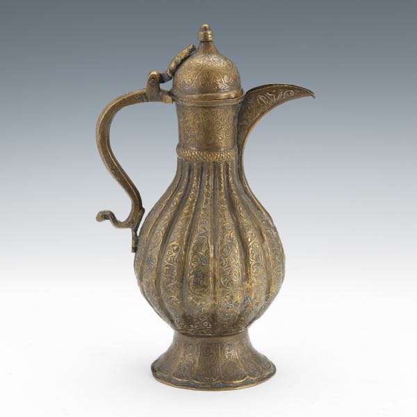 Appraisal: TRADITIONAL MOGUL STYLE HAND WROUGHT AND CHASED BRASS COFFEE PITCHER