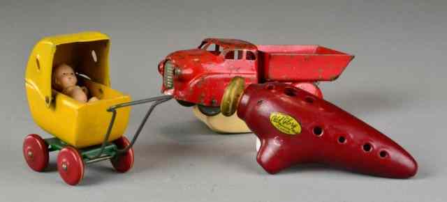 Appraisal: Antique Toys - Red Truck Yellow Buggy OcarinIncluding red stamped