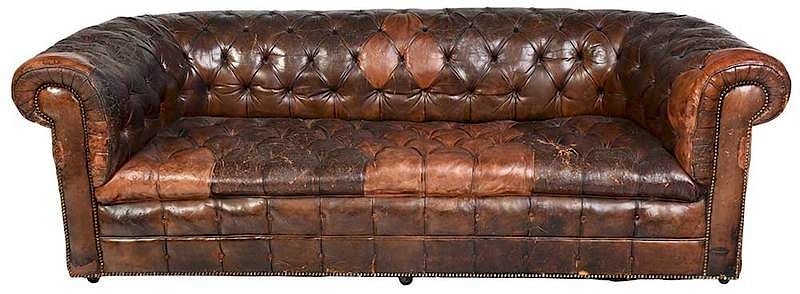 Appraisal: Vintage Tufted Leather Chesterfield Sofa probably late th century set