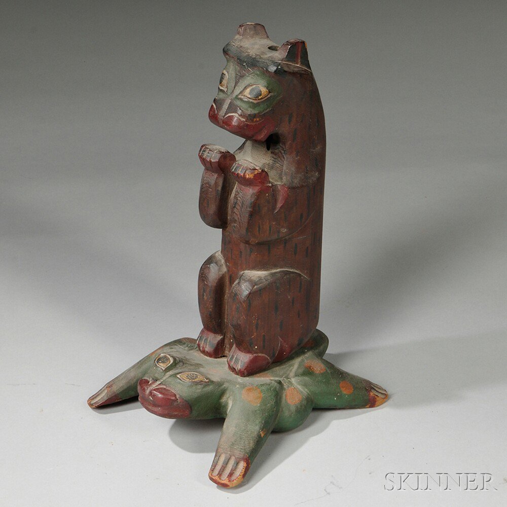 Appraisal: Polychrome Carved Northwest Coast-style Totem early th century showing a