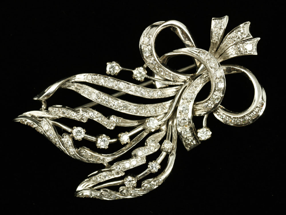 Appraisal: - Platinum and Diamond Brooch Platinum and diamond brooch w