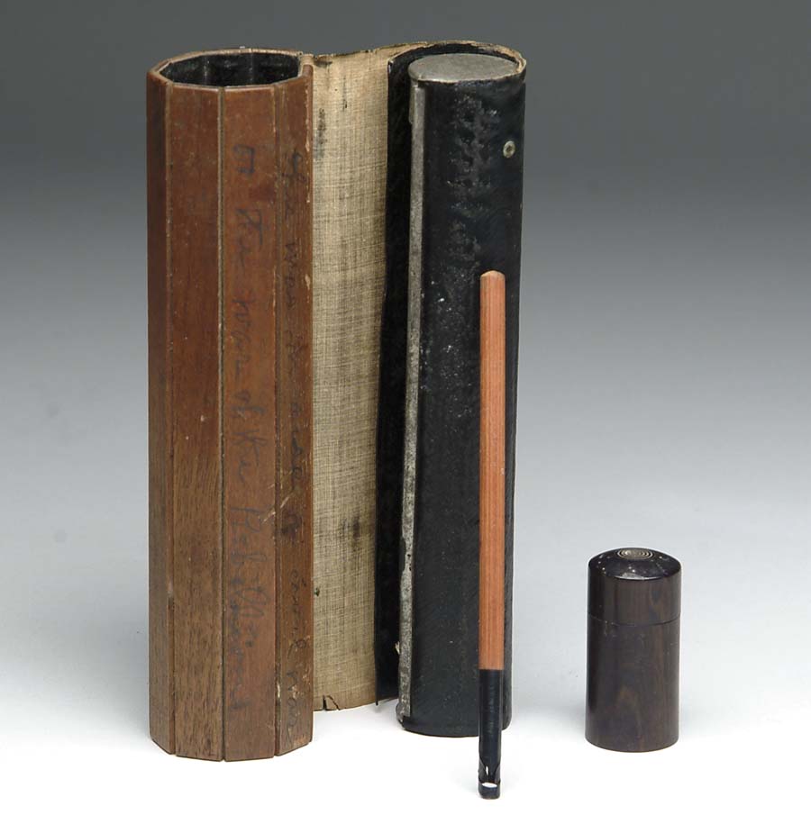 Appraisal: WOODEN FOLDING CIVIL WAR PERIOD CYLINDRICAL WRITING CASE Made of