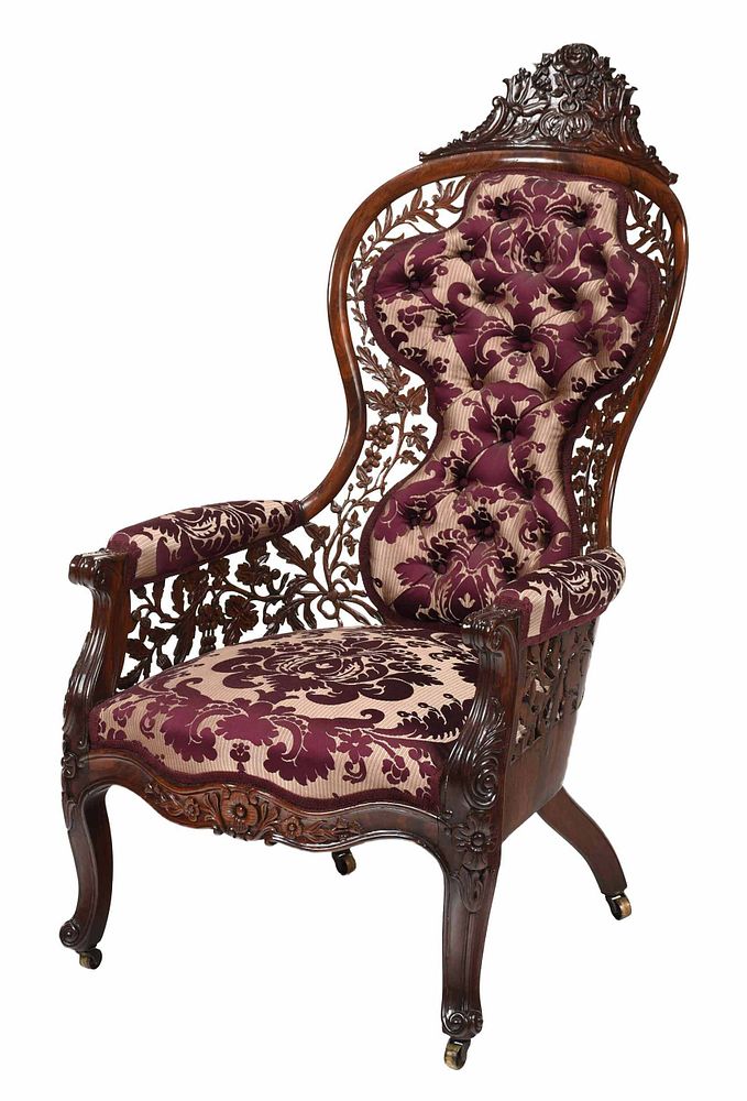 Appraisal: American Rococo Revival Laminated Rosewood Armchair attributed to Henry Belter