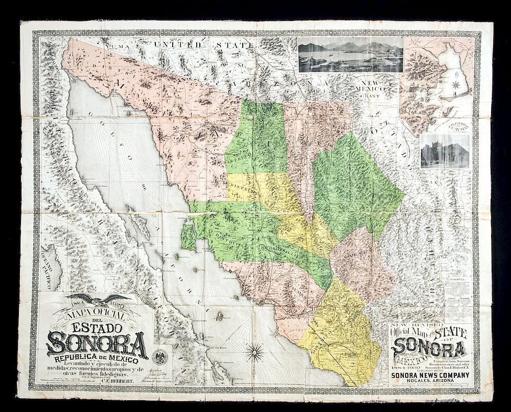 Appraisal: Early th C USA Printed Map of Sonora Mexico North