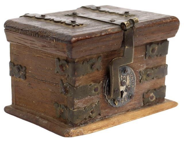 Appraisal: Spanish Colonial miniature cedar trunk Mexico with handmade strap hinges