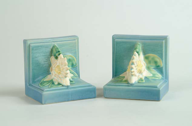 Appraisal: ROSEVILLE WATER LILLY PAIR OF BOOKENDS Shape No Roseville mark