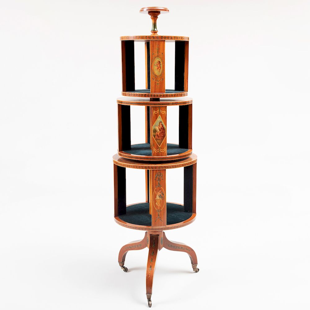 Appraisal: Edwardian Style Painted Satinwood Three-Tiered Revolving Bookstand in the manner