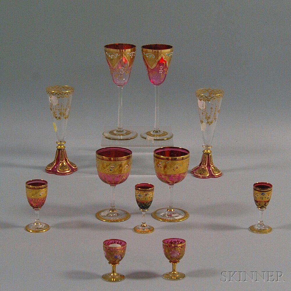 Appraisal: Eleven Pieces of Moser-type Glass Stemware late th century with