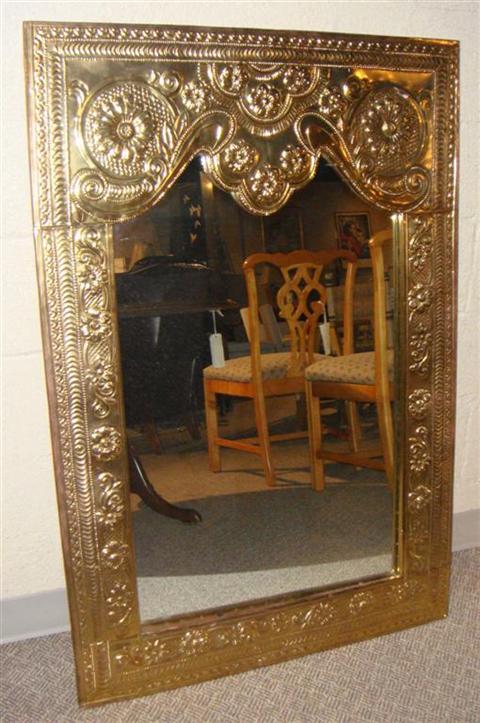 Appraisal: MOROCCAN TOOLED BRASS WALL MIRROR h w in Provenance ANTIQUE