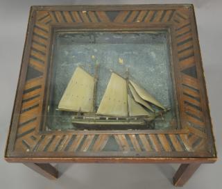 Appraisal: Ship model in shadow box frame made into a coffee