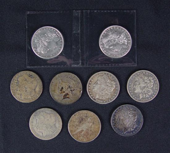 Appraisal: Two - Tail Feathers Morgan Dollars Grades are AU- some